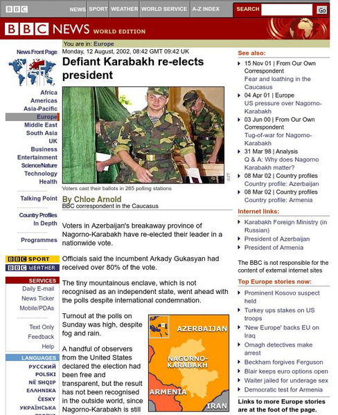 Bbc News: Election of President in Nagorno Karabakh Article Bbc News: Election of President in Nagorno Karabakh Article