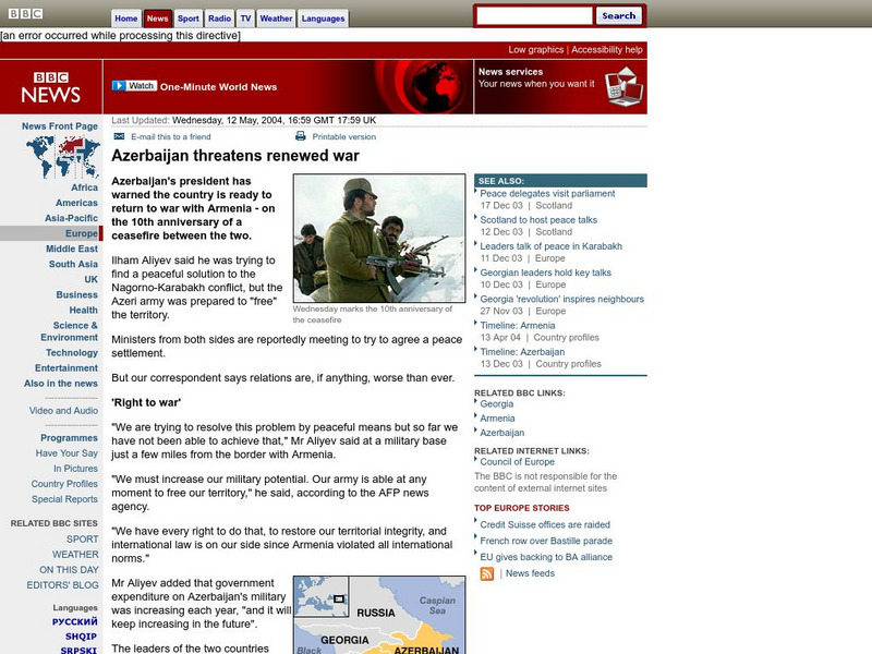 Bbc: Azerbaijan Threatens Renewed War Website Bbc: Azerbaijan Threatens Renewed War Website