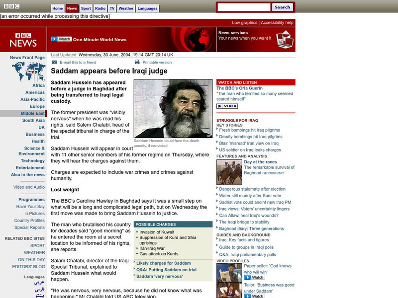 Bbc News: Saddam Appears Before Iraqi Judge Handout Bbc News: Saddam Appears Before Iraqi Judge Handout