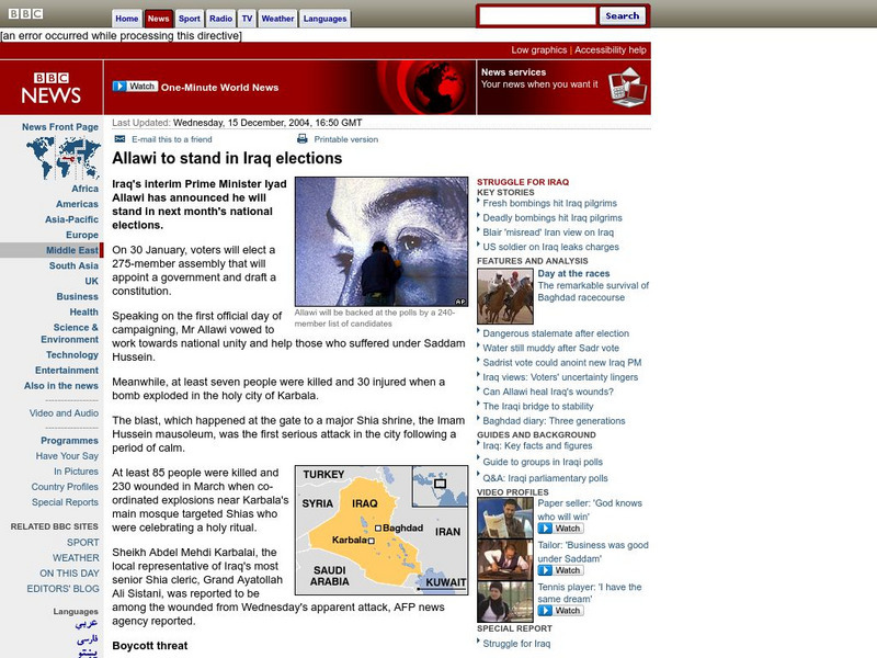 Bbc: Allawi to Stand in Iraq Elections Handout Bbc: Allawi to Stand in Iraq Elections Handout
