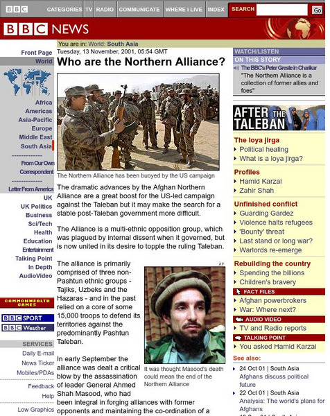 Bbc News: Who Are the Northern Alliance Handout