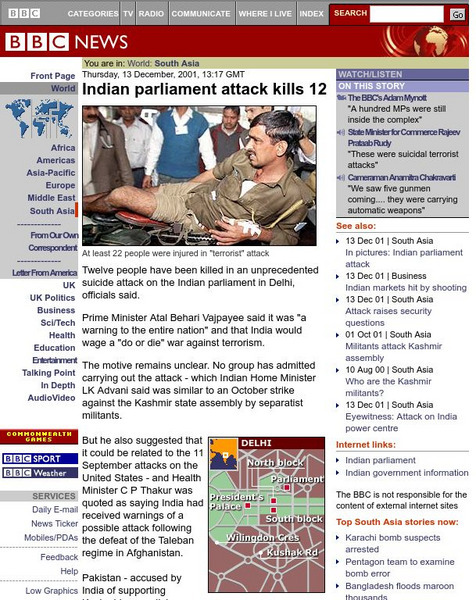 Bbc: Indian Parliament Attack Kills 12 Article Bbc: Indian Parliament Attack Kills 12 Article