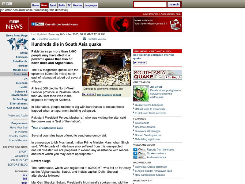 Bbc: Hundreds Die in South Asia Quake Website Bbc: Hundreds Die in South Asia Quake Website