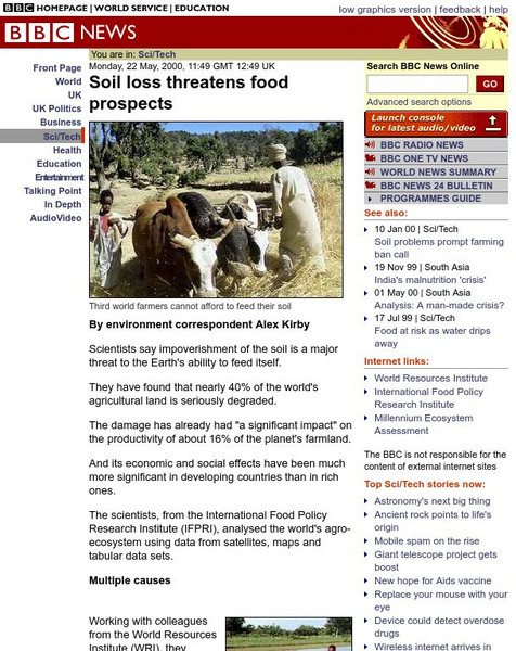 Bbc News: Soil Loss Threatens Food Prospects Website Bbc News: Soil Loss Threatens Food Prospects Website