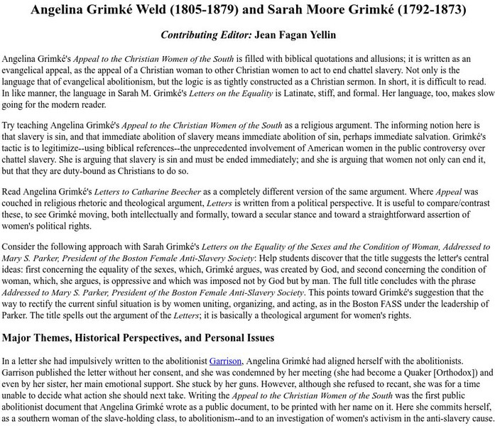 Heath Online Instructor's Guide: Angelina Grimke Weld and Sarah Moore Grimke Professional Doc Heath Online Instructor's Guide: Angelina Grimke Weld and Sarah Moore Grimke Professional Doc