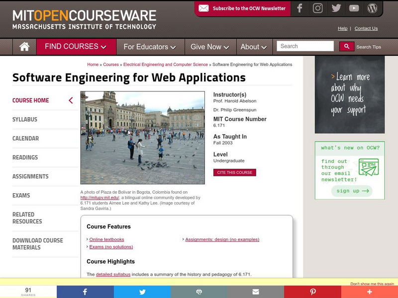 Mit: Open Course Ware: Software Engineering for Web Applications Online Course Mit: Open Course Ware: Software Engineering for Web Applications Online Course