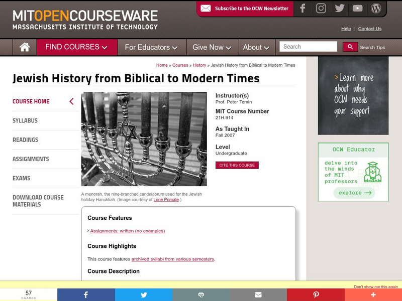 Mit: Open Course Ware: Jewish History From Biblical to Modern Times Online Course Mit: Open Course Ware: Jewish History From Biblical to Modern Times Online Course