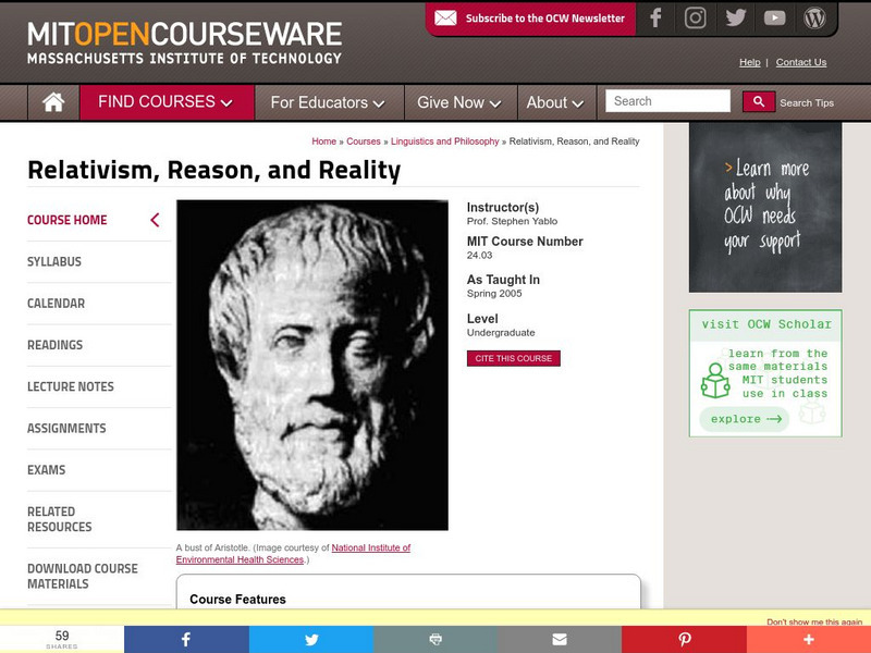 Mit: Open Course Ware: Relativism, Reason, Reality Online Course Mit: Open Course Ware: Relativism, Reason, Reality Online Course