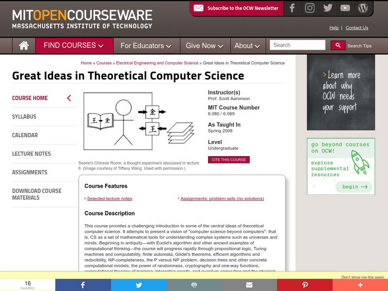 Mit: Open Course Ware: Great Ideas in Theoretical Computer Science Online Course Mit: Open Course Ware: Great Ideas in Theoretical Computer Science Online Course