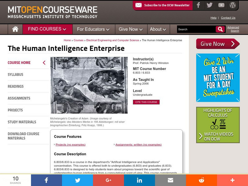 Mit: Open Course Ware: The Human Intelligence Enterprise Online Course Mit: Open Course Ware: The Human Intelligence Enterprise Online Course