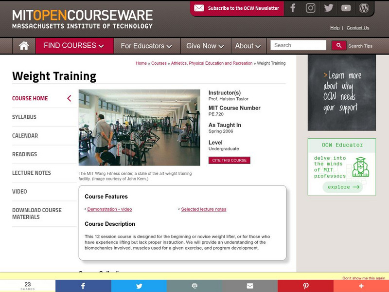 Mit: Open Course Ware: Weight Training Online Course Mit: Open Course Ware: Weight Training Online Course