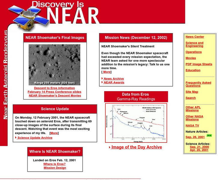 Near Earth Asteroid Rendezvous (Near) Discovery Mission Website Near Earth Asteroid Rendezvous (Near) Discovery Mission Website