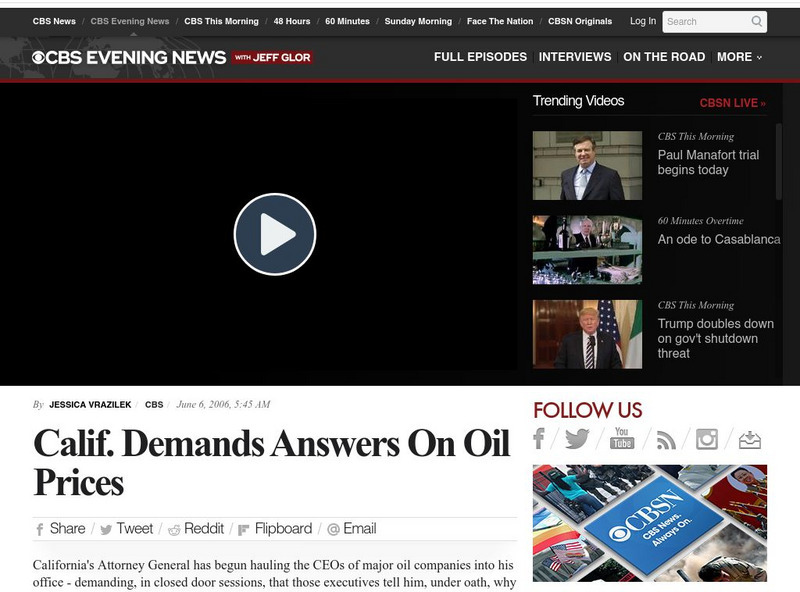 Cbs News: Calif. Demands Answers on Oil Prices Article Cbs News: Calif. Demands Answers on Oil Prices Article