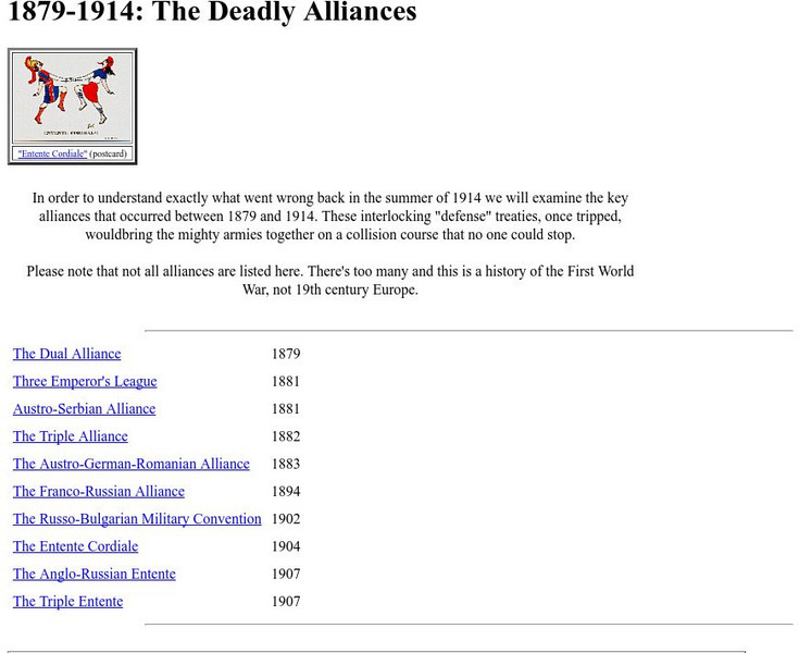 Worldwar1.com: Trenches on the Web: Wwi Timeline: 1879 1914: The Deadly Alliances Handout