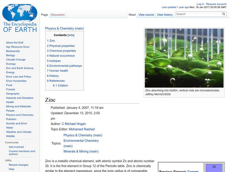 Encyclopedia of Earth: Zinc Handout Encyclopedia of Earth: Zinc Handout