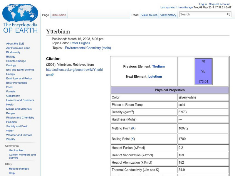 Encyclopedia of Earth: Ytterbium Handout Encyclopedia of Earth: Ytterbium Handout