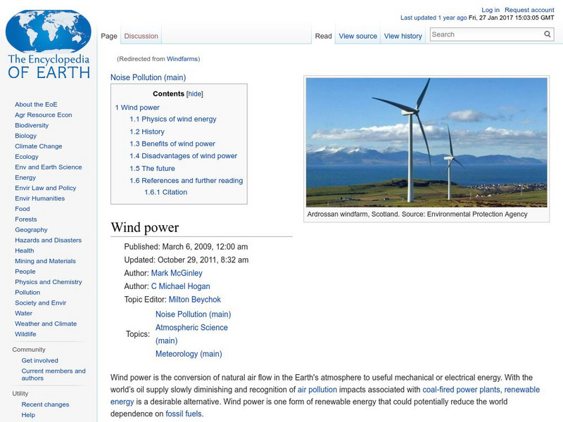 Encyclopedia of Earth: Noise Pollution: Wind Power Handout Encyclopedia of Earth: Noise Pollution: Wind Power Handout