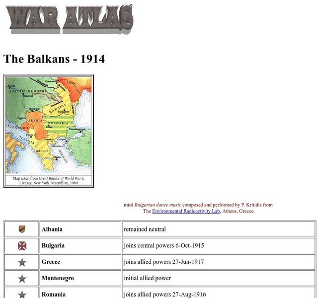Worldwar1.com: Trenches on the Web: War Atlas: The Balkans 1914 Handout Worldwar1.com: Trenches on the Web: War Atlas: The Balkans 1914 Handout