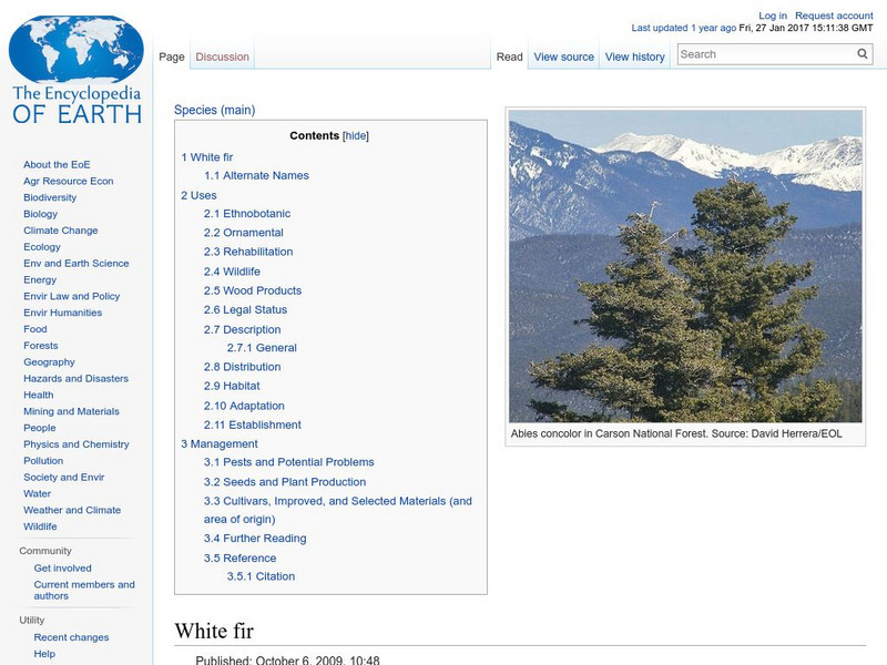 Encyclopedia of Earth: Botany: White Fir Handout Encyclopedia of Earth: Botany: White Fir Handout