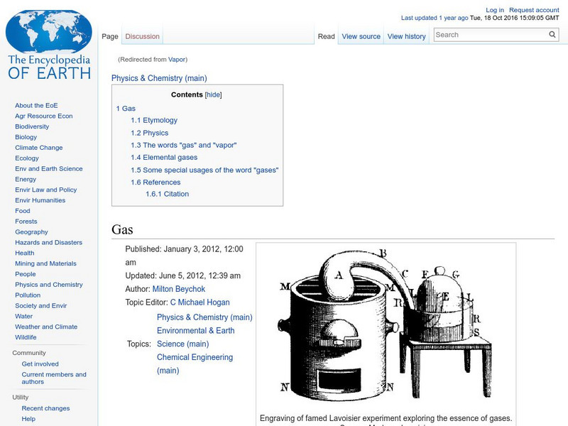 Encyclopedia of Earth: Physics & Chemistry: Gas Handout Encyclopedia of Earth: Physics & Chemistry: Gas Handout
