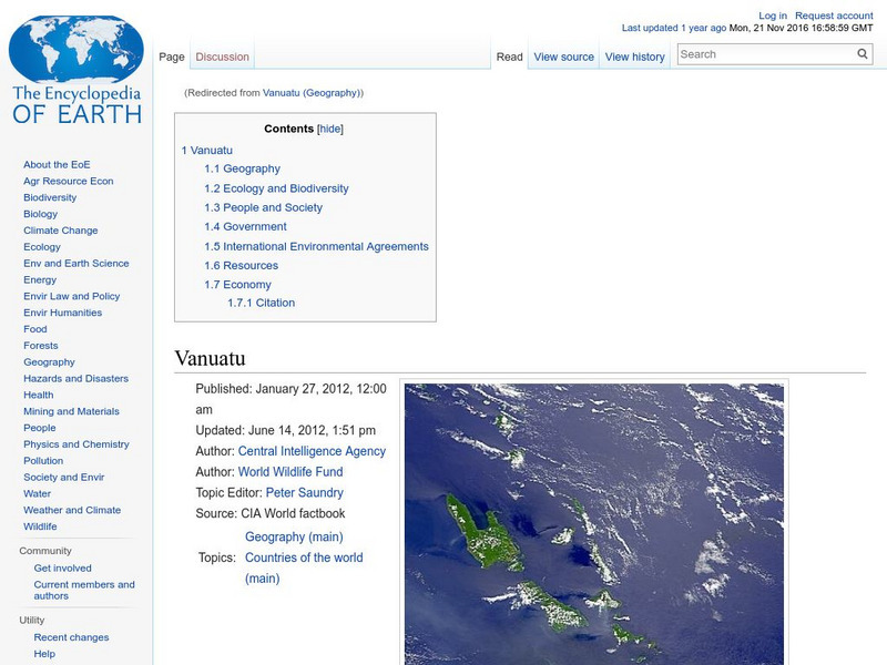Encyclopedia of Earth: Vanuatu Handout