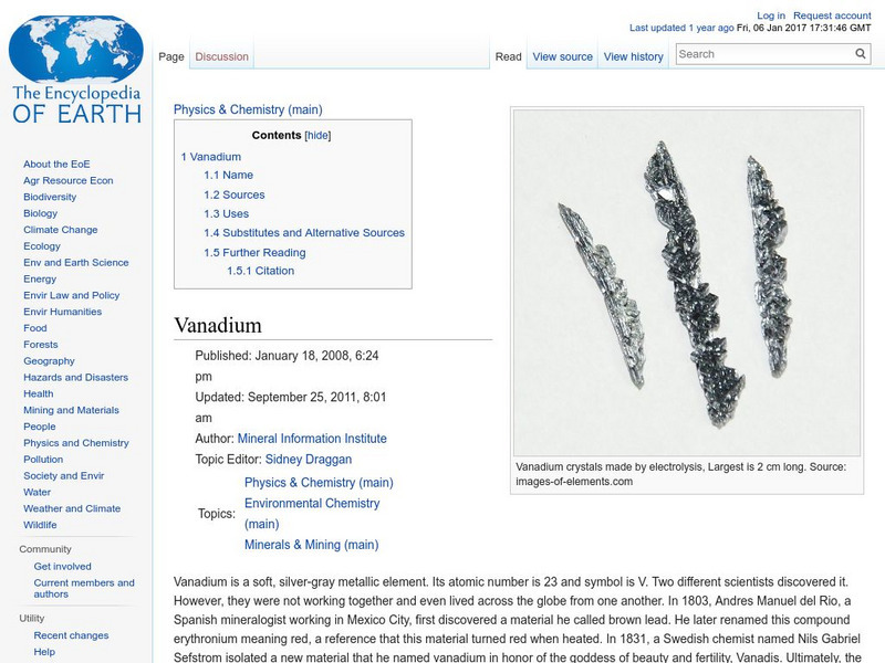 Encyclopedia of Earth: Vanadium Handout Encyclopedia of Earth: Vanadium Handout