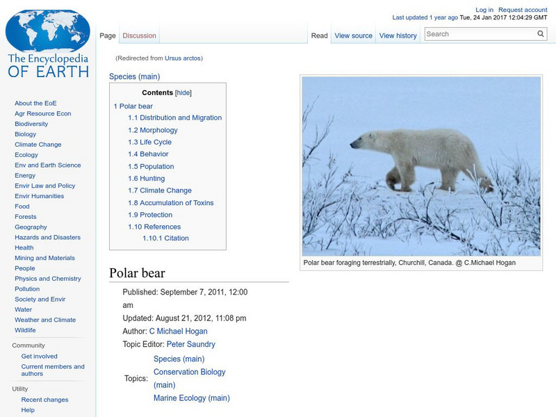 Encyclopedia of Earth: Conservation Biology: Polar Bear Handout Encyclopedia of Earth: Conservation Biology: Polar Bear Handout