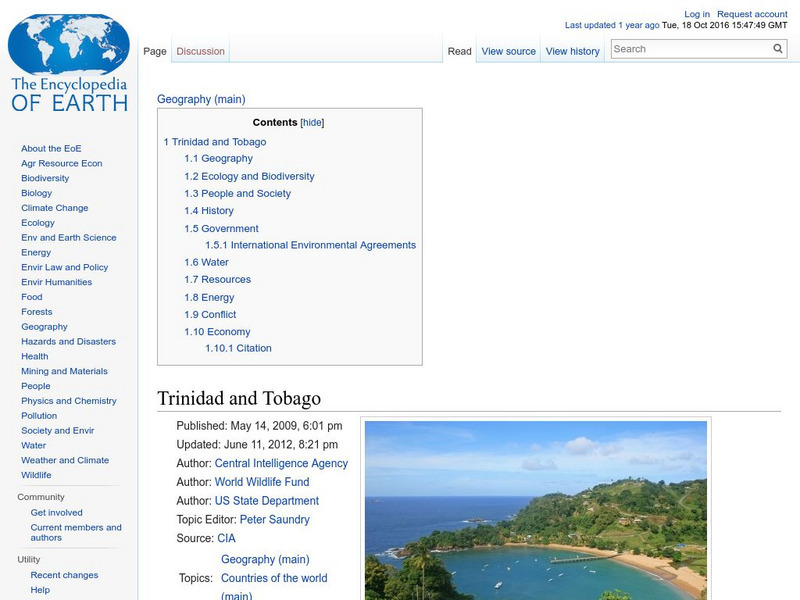 Encyclopedia of Earth: Trinidad and Tobago Handout