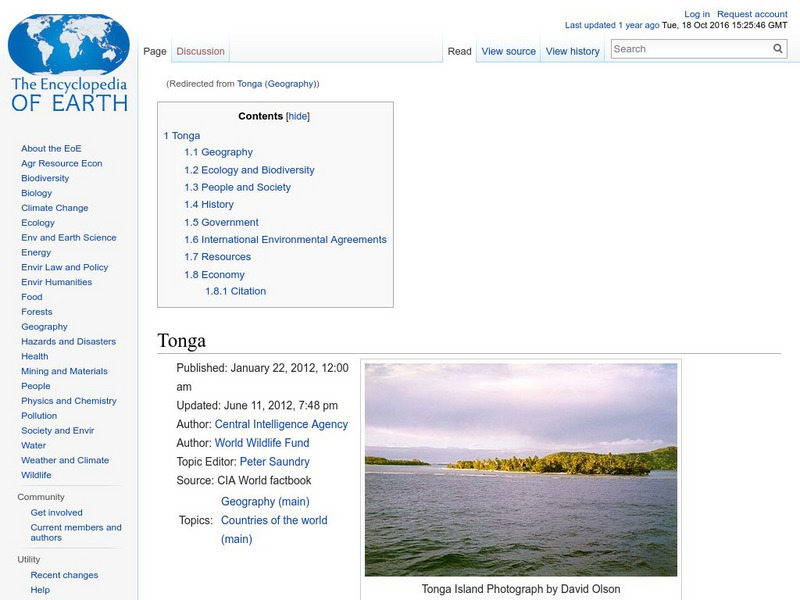 Encyclopedia of Earth: Tonga Handout