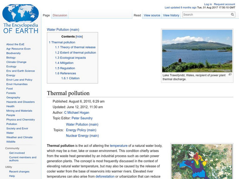 Encyclopedia of Earth: Thermal Pollution Handout Encyclopedia of Earth: Thermal Pollution Handout