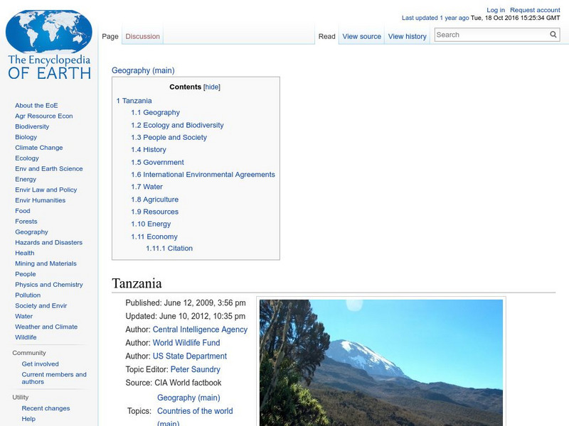 Encyclopedia of Earth: Tanzania Handout Encyclopedia of Earth: Tanzania Handout