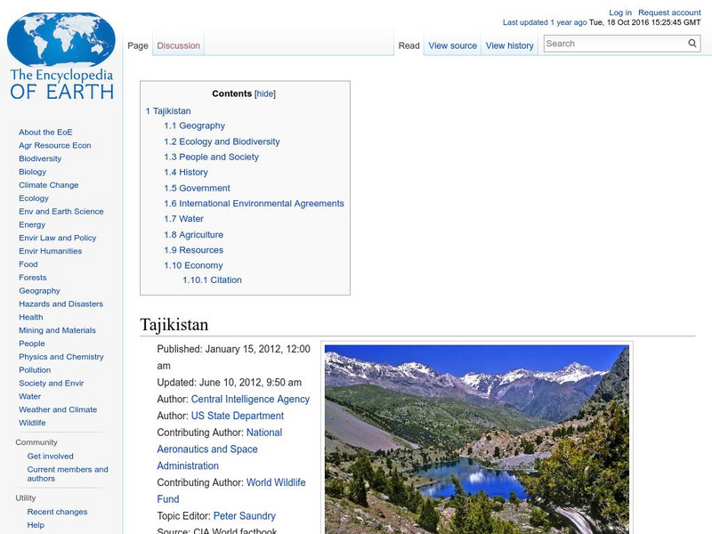 Encyclopedia of Earth: Tajikistan Handout