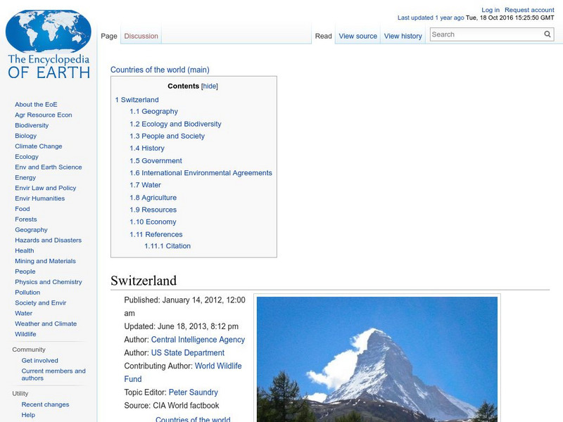 Encyclopedia of Earth: Switzerland Handout
