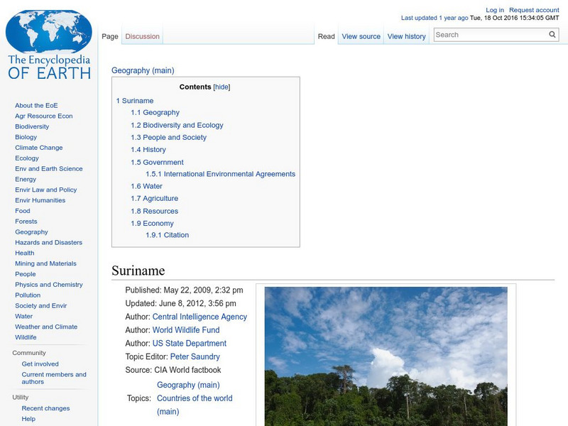 Encyclopedia of Earth: Suriname Handout Encyclopedia of Earth: Suriname Handout