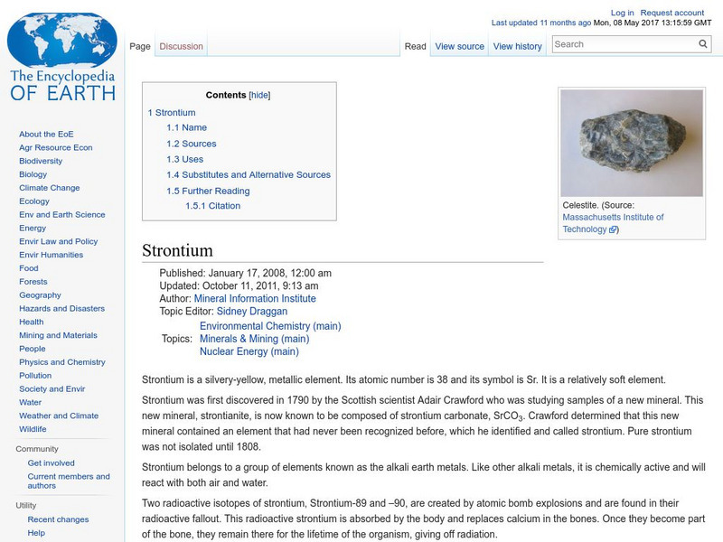 Encyclopedia of Earth: Strontium Handout Encyclopedia of Earth: Strontium Handout