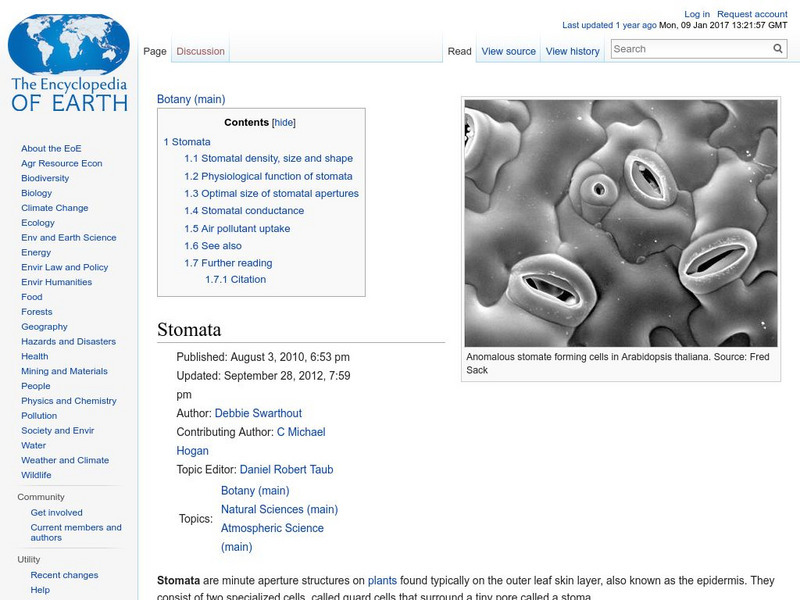 Encyclopedia of Earth: Botany: Stomata Handout Encyclopedia of Earth: Botany: Stomata Handout