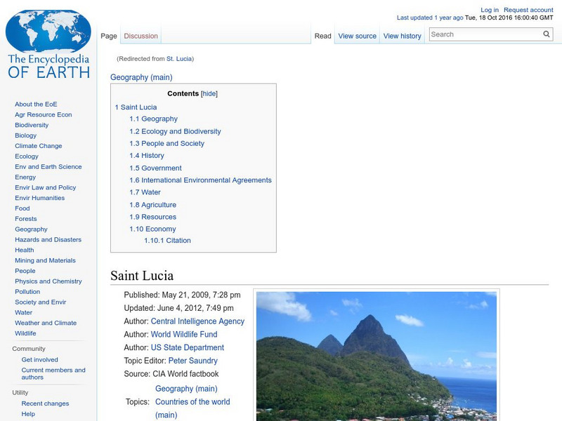 Encyclopedia of Earth: Saint Lucia Handout Encyclopedia of Earth: Saint Lucia Handout