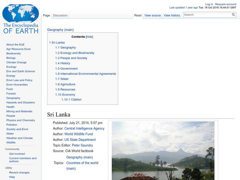 Encyclopedia of Earth: Sri Lanka Handout