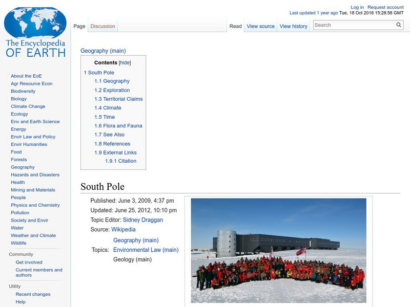 Encyclopedia of Earth: Geography: South Pole Handout Encyclopedia of Earth: Geography: South Pole Handout