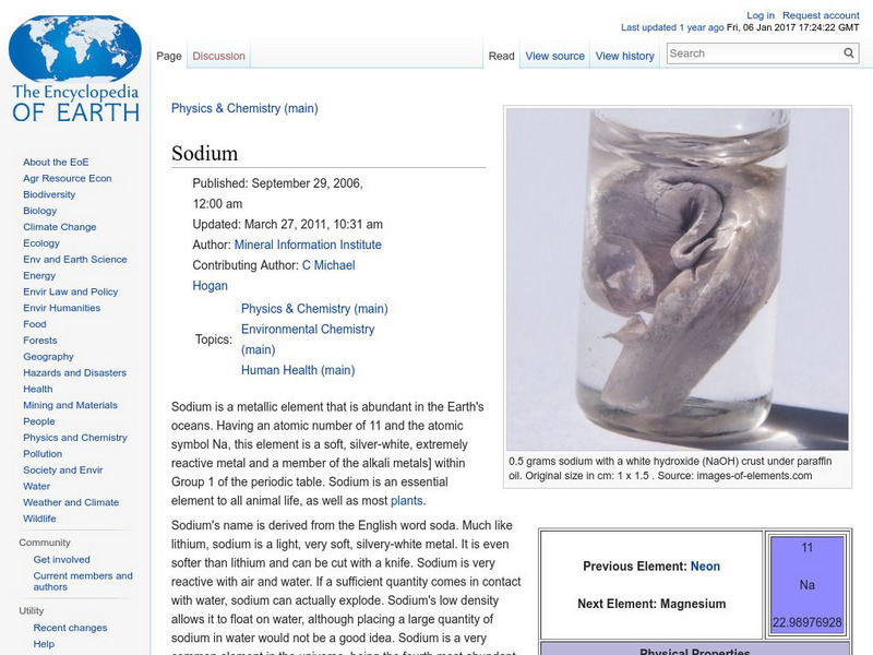 Encyclopedia of Earth: Sodium Handout Encyclopedia of Earth: Sodium Handout