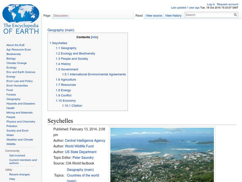 Encyclopedia of Earth: Seychelles Handout