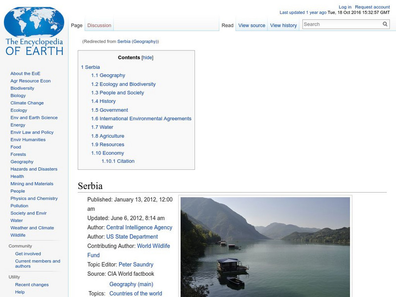 Encyclopedia of Earth: Serbia Handout