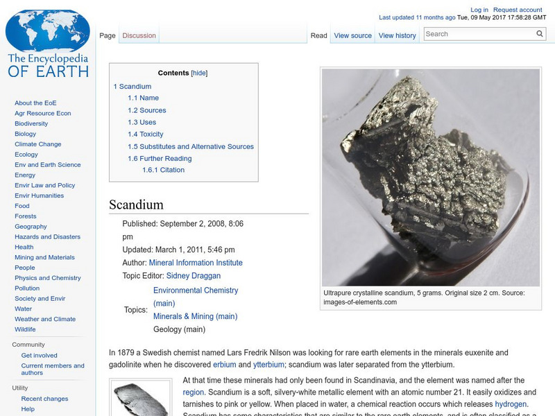 Encyclopedia of Earth: Scandium Handout Encyclopedia of Earth: Scandium Handout