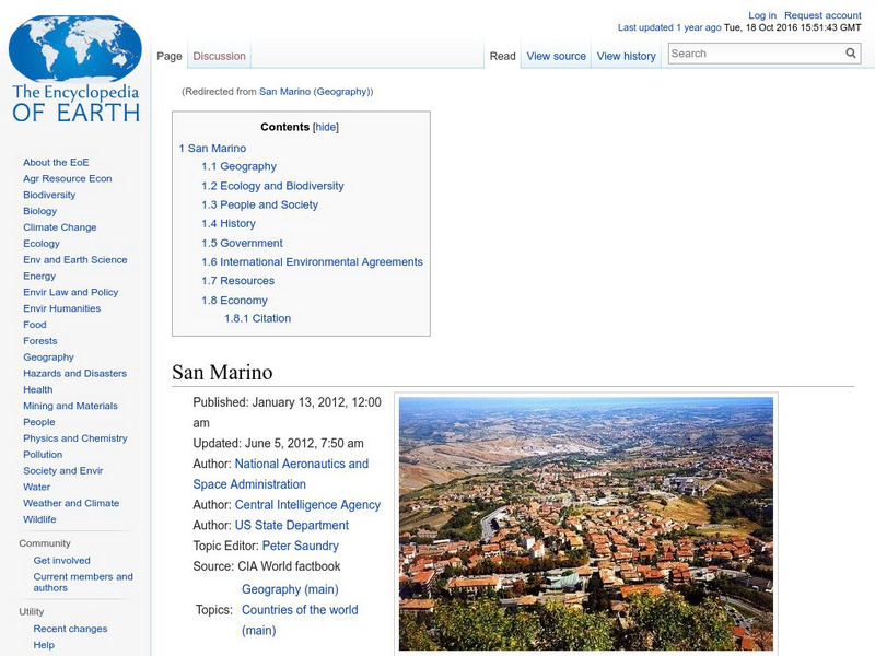 Encyclopedia of Earth: San Marino Handout Encyclopedia of Earth: San Marino Handout