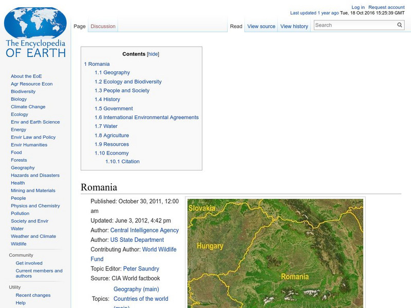 Encyclopedia of Earth: Romania Handout Encyclopedia of Earth: Romania Handout