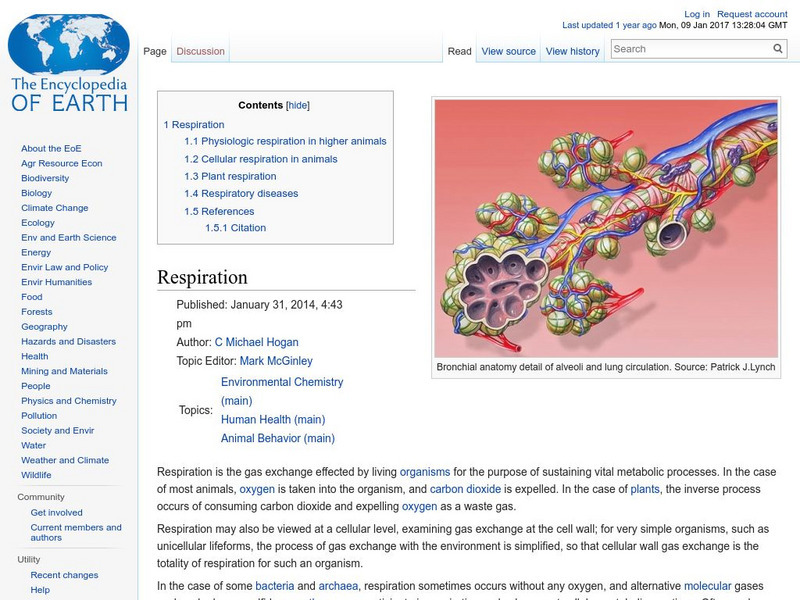 Encyclopedia of Earth: Botany: Respiration Handout Encyclopedia of Earth: Botany: Respiration Handout