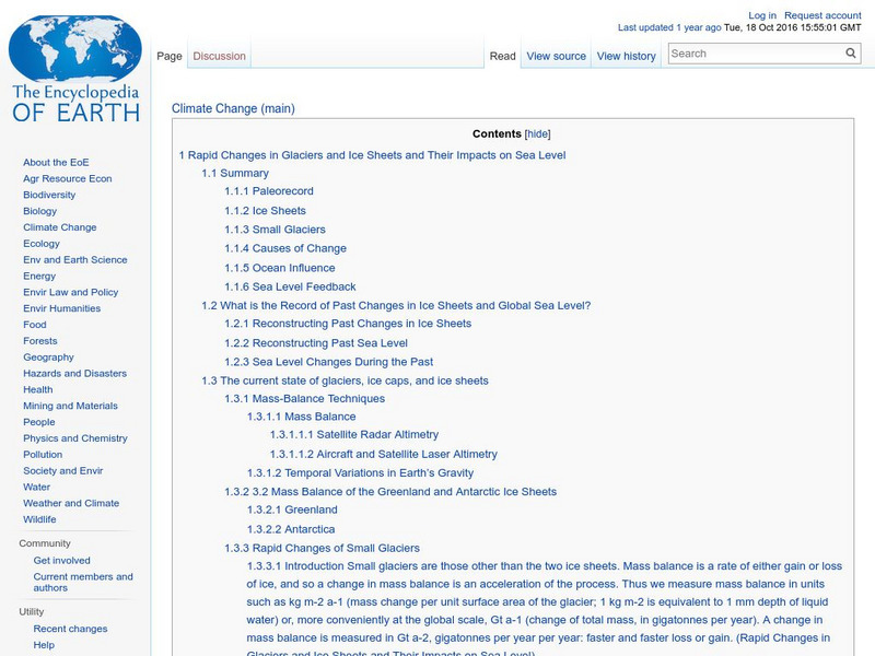 Encyclopedia of Earth: Rapid Changes in Glaciers and Ice Sheets Handout Encyclopedia of Earth: Rapid Changes in Glaciers and Ice Sheets Handout