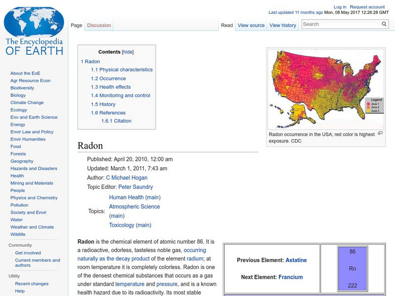 Encyclopedia of Earth: Radon Handout Encyclopedia of Earth: Radon Handout