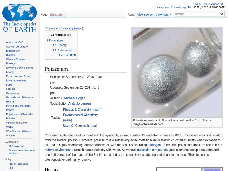 Encyclopedia of Earth: Potassium Handout Encyclopedia of Earth: Potassium Handout