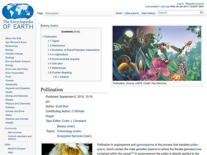 Encyclopedia of Earth: Botany: Pollination Handout Encyclopedia of Earth: Botany: Pollination Handout